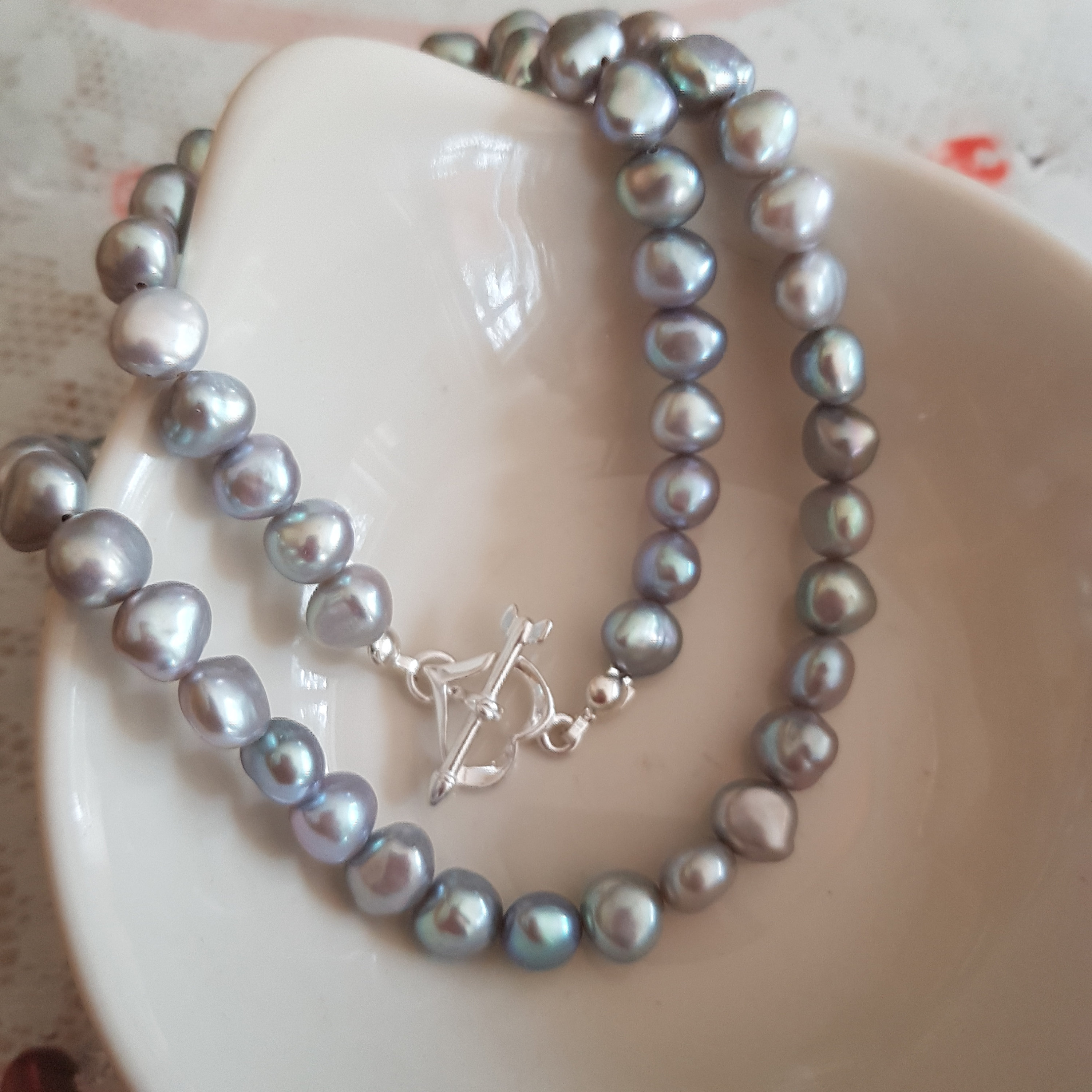 Grey Baroque Freshwater Pearl choker necklace Sterling Silver | Etsy