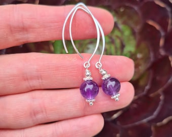 Amethyst earrings Sterling Silver or 14K Gold Fill 8mm purple gemstone bead drop earrings February birthstone jewellery gift Crown Chakra