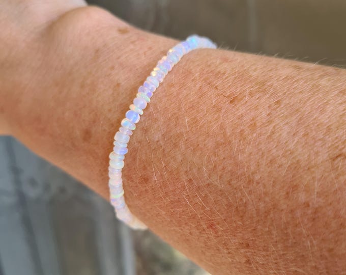 Tiny Ethiopian OPAL Bracelet Sterling Silver - OCTOBER Birthstone jewellery gift for her