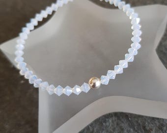White OPAL crystal stretch bracelet Sterling Silver or Gold Fill tiny Opal crystal bead bracelet arthritis jewellery stacking jewellery gift