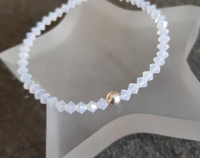 White OPAL crystal stretch bracelet Sterling Silver or Gold Fill tiny Opal crystal bead bracelet arthritis jewellery stacking jewellery gift