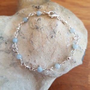 Tiny AQUAMARINE Bracelet Sterling Silver 4mm blue gemstone Bead Bracelet beaded Rosary wire wrap March Birthstone jewelry gift healing yoga