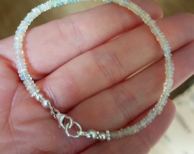 Tiny Ethiopian OPAL Bracelet Sterling Silver real 3mm Welo / Ethiopian Opal gemstone bead Bracelet OCTOBER Birthstone jewellery gift for her