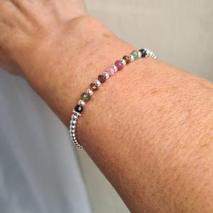 Tiny Watermelon Tourmaline Bracelet Sterling Silver Tourmaline gemstone bead bracelet October Birthstone jewellery gift 8th anniversary gift