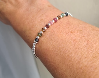 Tiny Watermelon Tourmaline Bracelet Sterling Silver Tourmaline gemstone bead bracelet October Birthstone jewellery gift 8th anniversary gift