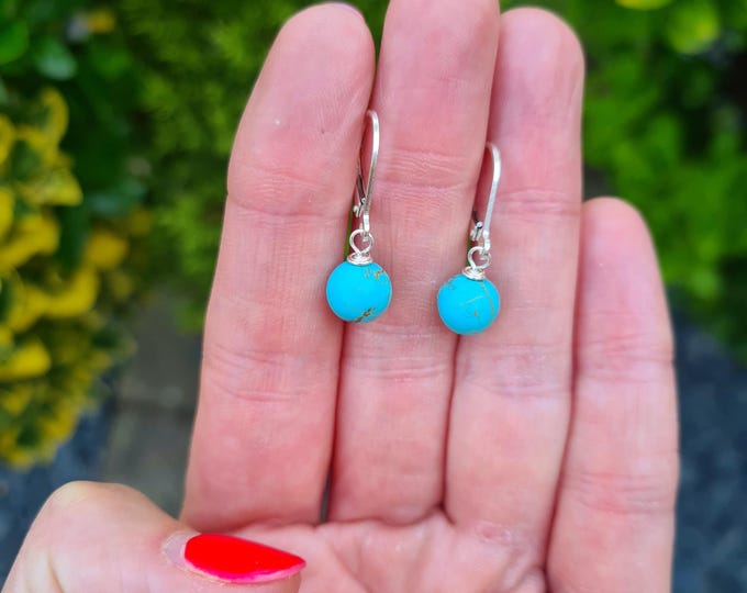 Small Turquoise earrings Sterling Silver or 14K Gold Fill small 7mm blue Turquoise gemstone drop earrings December Birthstone jewellery gift