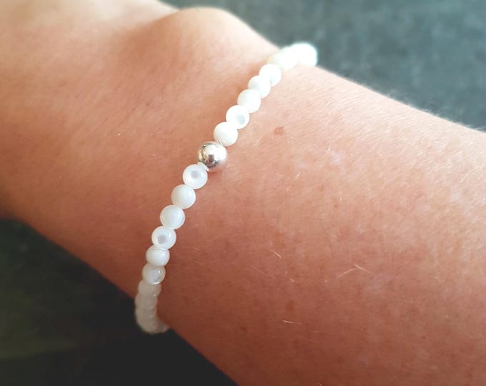 White Mother of Pearl Bracelet with Sterling Silver or Gold Fill accent bead - MOP jewellery gift