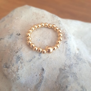 14K GOLD FILL STRETCH ring tiny 3mm Gold beaded ring bead ring stacking ring boho ring elasticated jewellery Gold jewellery Arthritis gift