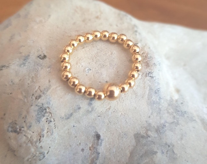 14K GOLD FILL STRETCH ring tiny 3mm Gold beaded ring bead ring stacking ring boho ring elasticated jewellery Gold jewellery Arthritis gift