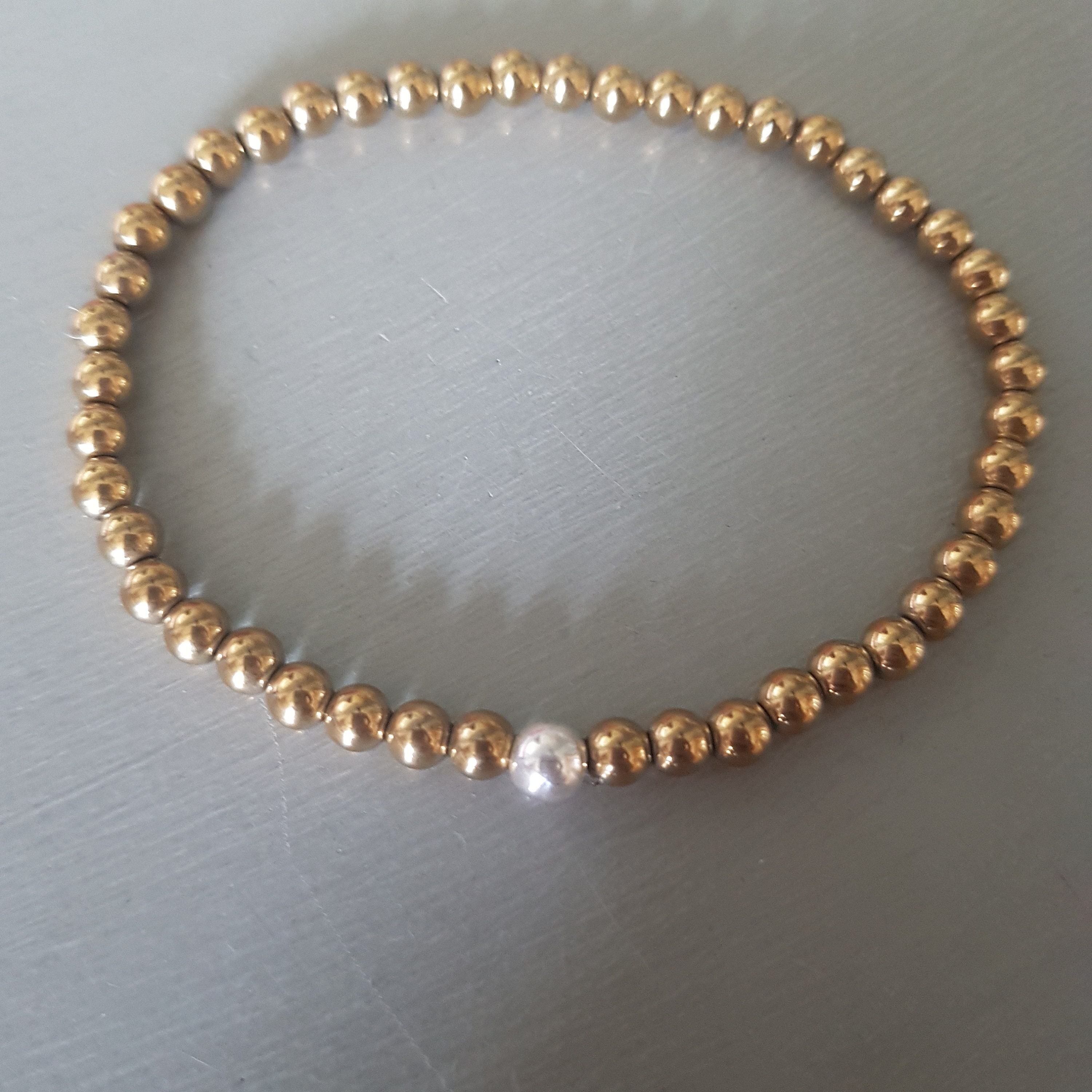 Cha Cha Hematite Metallic Stretch 6mm Bead & Chain Bracelet