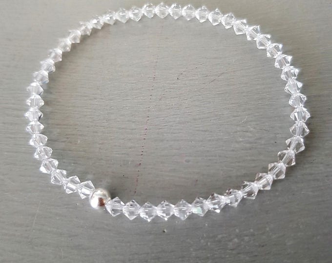 CLEAR crystal stretch bracelet Sterling Silver or Gold Fill bead 4mm tiny crystal bracelet sparkly Crystal stacking bracelet jewellery gift
