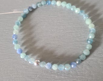 Tiny Blue green KYANITE stretch Bracelet Sterling Silver Gold Fill 4mm AA faceted GEMSTONE bead Bracelet beaded throat Chakra jewellery gift
