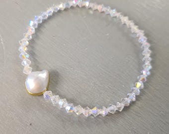 AB Crystal and Baroque Pearl stretch bracelet Gold AB crystal stacking bead bracelet Boho Crystal bridal jewellery June Birthstone gift her