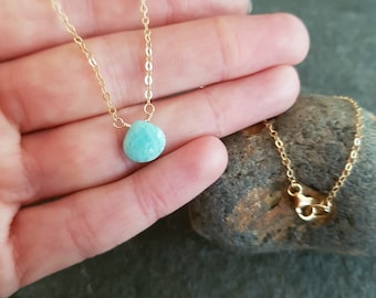 Tiny green Amazonite necklace choker Sterling Silver or Gold Fill Small green gemstone pendant necklace Heart Chakra healing jewellery gift
