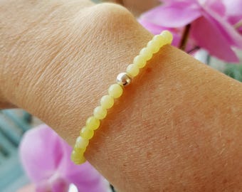 Tiny YELLOW JADE Bracelet Sterling Silver / Gold Fill Small 4mm yellow gemstone bead Bracelet beaded stretch Bracelet Boho Chakra jewelry