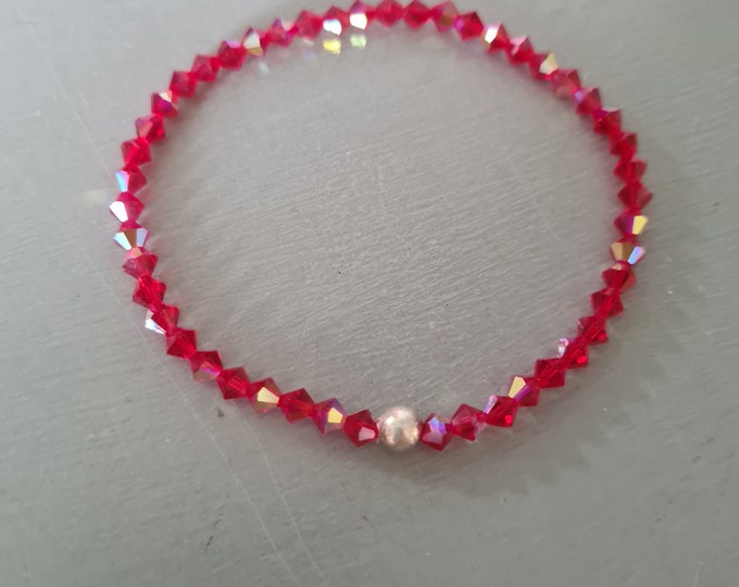 Red AB crystal stretch bracelet with Sterling Silver or 14K Gold Fill bead tiny Siam red crystal bracelet Crystal jewellery gift for mum sis