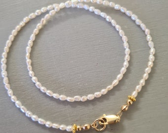 Tiny Freshwater seed rice Pearl choker necklace in Sterling Silver or Gold Fill - June Birthstone jewellery gift for girl mum sister