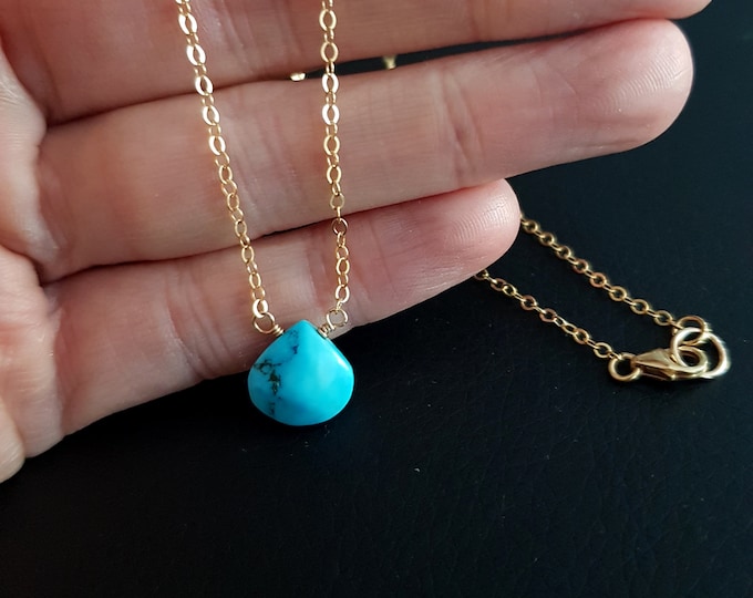 Tiny Turquoise necklace choker 14K Gold Fill blue real Turquoise gemstone necklace December Birthstone jewellery gift throat Chakra stone