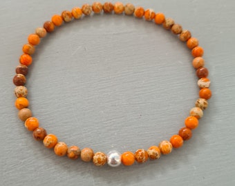 ORANGE Jasper bead STRETCH Bracelet Sterling Silver or Gold Fill tiny 4mm orange gemstone bead Bracelet Sacral Chakra Yoga jewellery gift