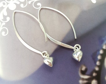 Tiny Sterling Silver heart earrings on long Sterling Silver hooks Small Silver heart earrings simple jewellery girl friend gift child gift