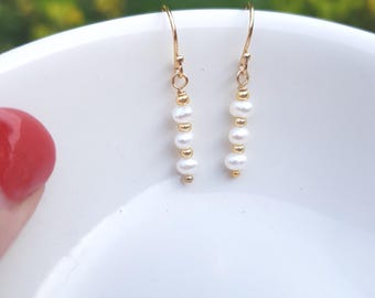 Dainty Freshwater seed pearl earrings Sterling Silver or Gold Fill - June Birthstone Jewellery gift for her girl