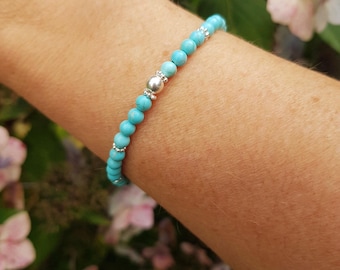 TURQUOISE stretch Bracelet with Sterling Silver or Gold Fill accent beads December Birthstone jewellery gift girl