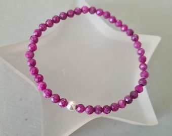 Real Ruby stretch Bracelet Sterling Silver or Gold Fill tiny red Ruby faceted gemstone bead Bracelet Chakra July Birthstone jewellery gift