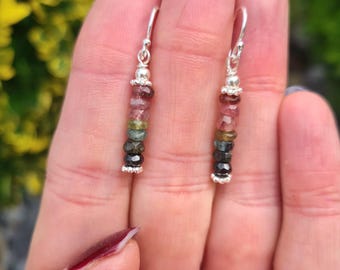 Watermelon Tourmaline gemstone earrings Sterling Silver or Gold Fill  - October Birthstone jewellery gift