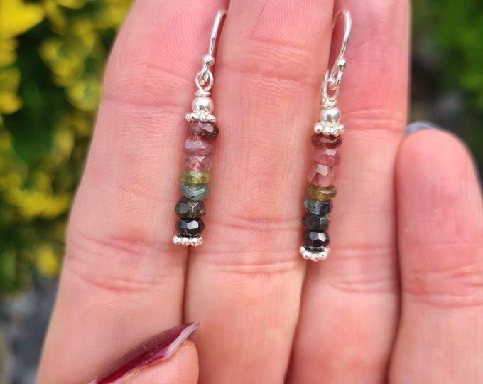 Watermelon Tourmaline gemstone earrings Sterling Silver or Gold Fill  - October Birthstone jewellery gift