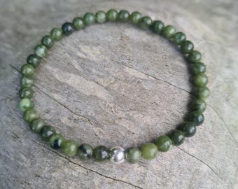 Green Jade stretch Bracelet Sterling Silver or Gold Fill or No metal tiny 4mm green Jade gemstone Bead Bracelet Heart Chakra jewellery Gift