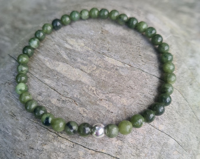 Green Jade stretch Bracelet Sterling Silver or Gold Fill or No metal tiny 4mm green Jade gemstone Bead Bracelet Heart Chakra jewellery Gift