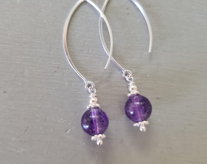 Amethyst earrings Sterling Silver or 14K Gold Fill 8mm purple gemstone bead drop earrings February birthstone jewellery gift Crown Chakra