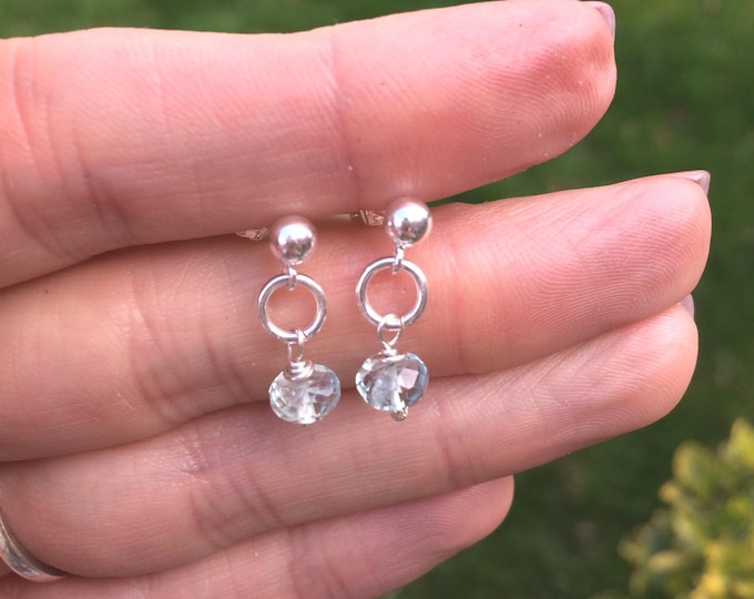 Tiny Aquamarine earrings Sterling Silver stud or Gold Fill small real Aquamarine blue gemstone studs March Birthstone jewellery gift her