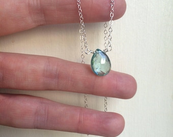 Aquamarine Quartz necklace choker Sterling Silver Gold Fill blue Aquamarine teardrop pendant necklace March Birthstone jewelry gift for her