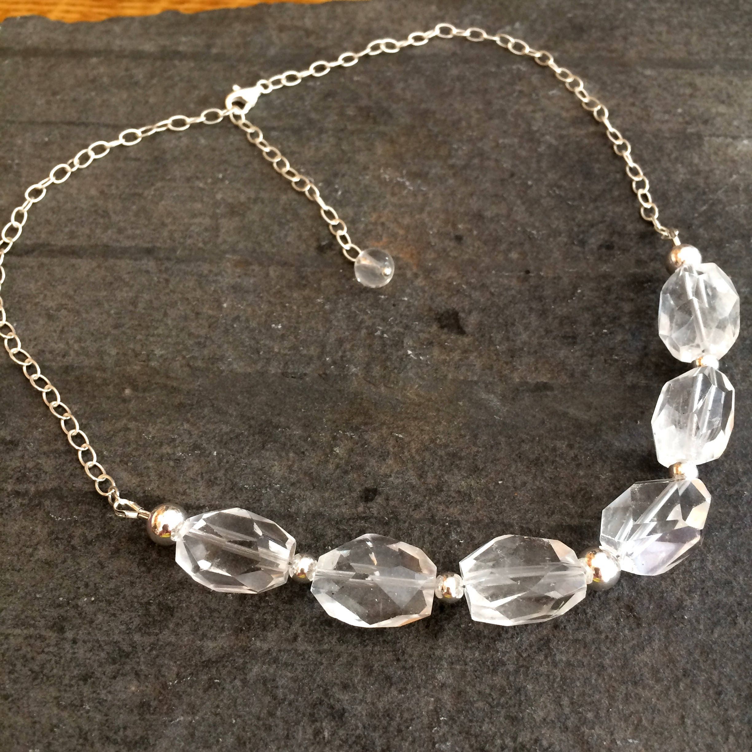 Faceted Crystal Bead Necklace | Graduated Strand of Rock Crystal