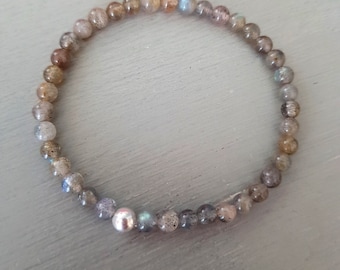 LABRADORITE stretch Bracelet Sterling Silver / Gold Fill beaded bracelet tiny 4mm grey gemstone Bead Bracelet Yoga Chakra jewellery Gift