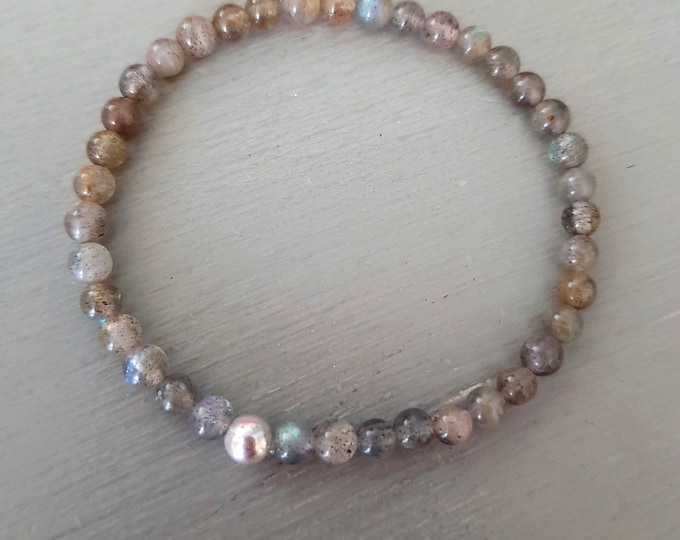 LABRADORITE stretch Bracelet Sterling Silver / Gold Fill beaded bracelet tiny 4mm grey gemstone Bead Bracelet Yoga Chakra jewellery Gift