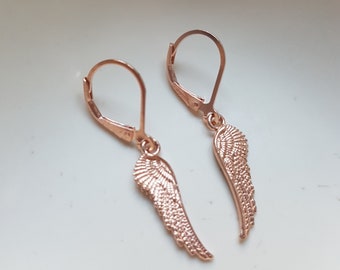 14K Rose Gold Fill wing earrings small Rose Gold Angel wings earrings simple Rose gold earrings pretty jewellery gift for her teenage girl