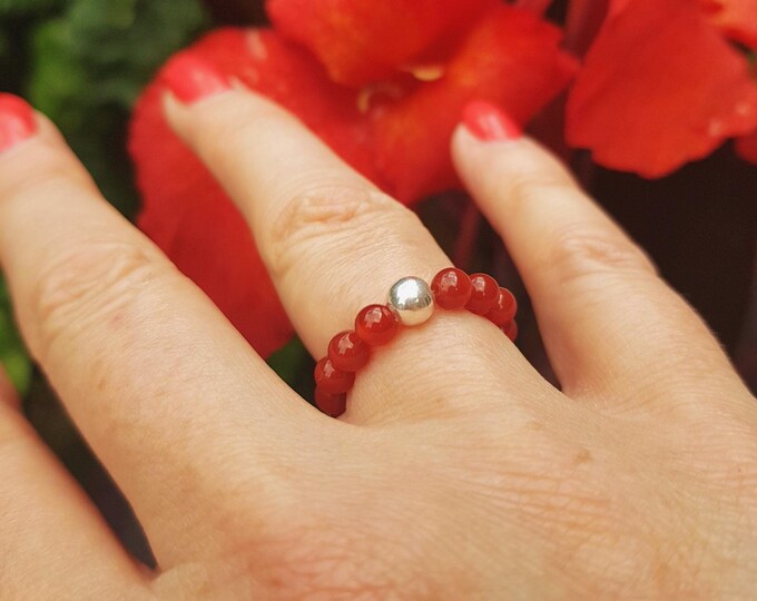 CARNELIAN stretch ring Sterling Silver / Gold Fill orange red gemstone bead stacking ring July Birthstone jewellery gift sacral Chakra