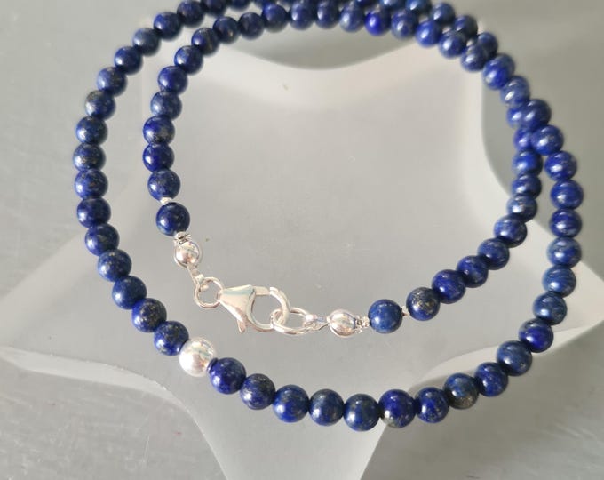 Tiny Blue Lapis Lazuli gemstone bead necklace choker in Sterling Silver or 14K Gold Fill  - September Birthstone jewellery gift for her him