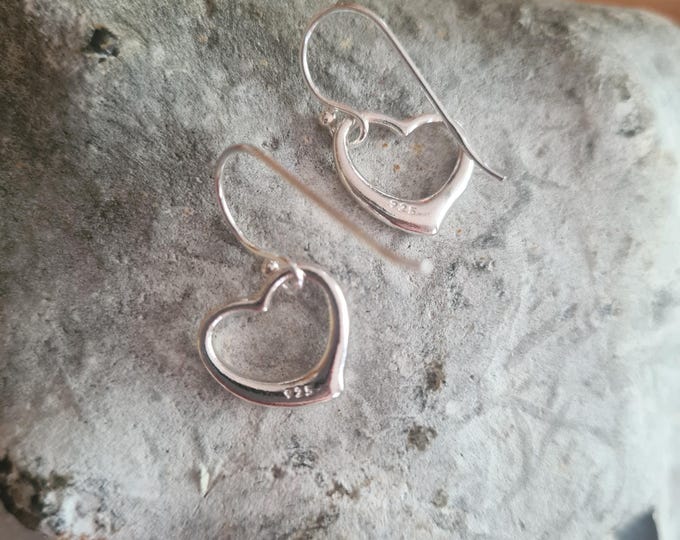 Sterling Silver open heart earrings hooks Silver heart earrings Handmade Silver heart earrings 925 Silver jewellery gift for mum girlfriend