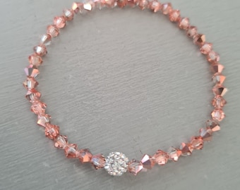 Rose Gold crystal bracelet Sterling Silver, Gold Fill or diamante bead stretch bracelet tiny 4mm Rose gold bracelet BEADED jewellery gift