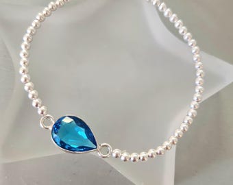 Blue Topaz Sterling Silver STRETCH Bracelet blue GEMSTONE bead Bracelet Silver stacking bracelet December Birthstone jewellery gift for her