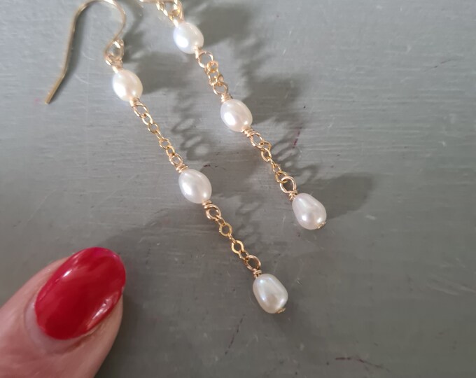 Tiny Freshwater pearl drop earrings Sterling Silver or 14K Gold Fill real Freshwater Rice pearl earrings June Birthstone jewellery gift mum