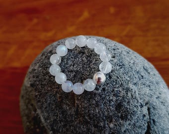 MOONSTONE stretch ring with STERLING SILVER or 14K Gold Fill accent bead - June Birthstone jewellery gift for mum women sister