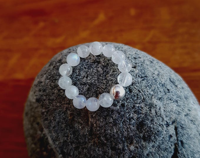 MOONSTONE stretch ring with STERLING SILVER or 14K Gold Fill accent bead - June Birthstone jewellery gift for mum women sister
