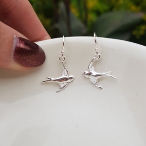 Sterling Silver bird earring hooks Silver unique small swallow bird earrings Handmade Silver bird earrings 925 Silver jewelry jewellery gift