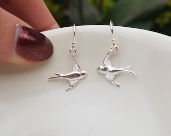 Sterling Silver bird earring hooks Silver unique small swallow bird earrings Handmade Silver bird earrings 925 Silver jewelry jewellery gift