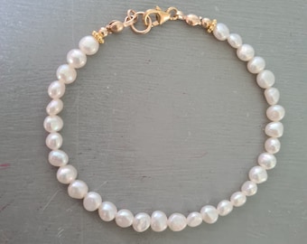 Tiny Baroque Freshwater Pearl Bracelet 14K Gold Fill or Sterling Silver small white real pearl Bracelet  June Birthstone jewellery gift her