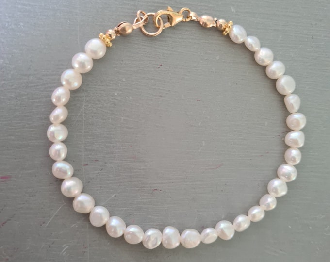 Tiny Baroque Freshwater Pearl Bracelet 14K Gold Fill or Sterling Silver small white real pearl Bracelet  June Birthstone jewellery gift her